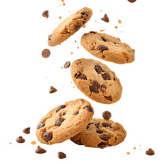  Falling chocolate chip cookies no background in PNG format.