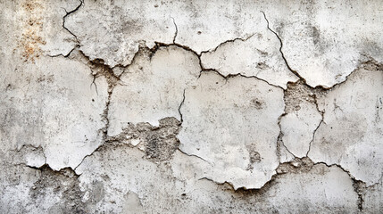 cracked white concrete wall revealing textured surface background.Closeup of White Cracked Surface.Background Texture Of A Weathered And Cracked Concrete Wall Overlay