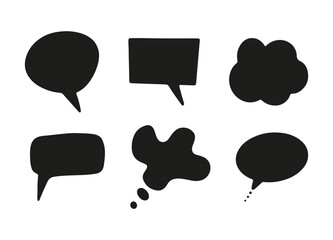 Speech, thought, speaking hand drawn text bubbles set. Talk clouds sketching. Doodle balloon shape. Drawn with a brush-pen in sketch style. Blank empty black speech bubble. Clouds. Stickers for tasks