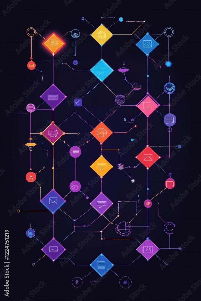 Poster abstract network data flow graphic colorful nodes lines