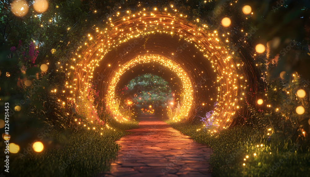 Poster a glowing tunnel with vibrant lights creating a sense of motion and wonder at its center -