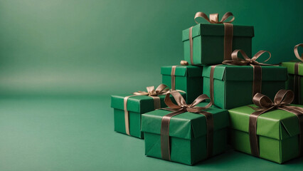 green gift boxes on green copyspace background