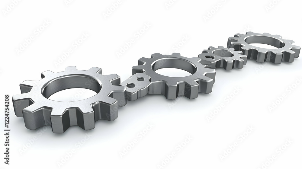 Poster a series of interconnected gears, each one turning to power the next, symbolizing workstreams and pr