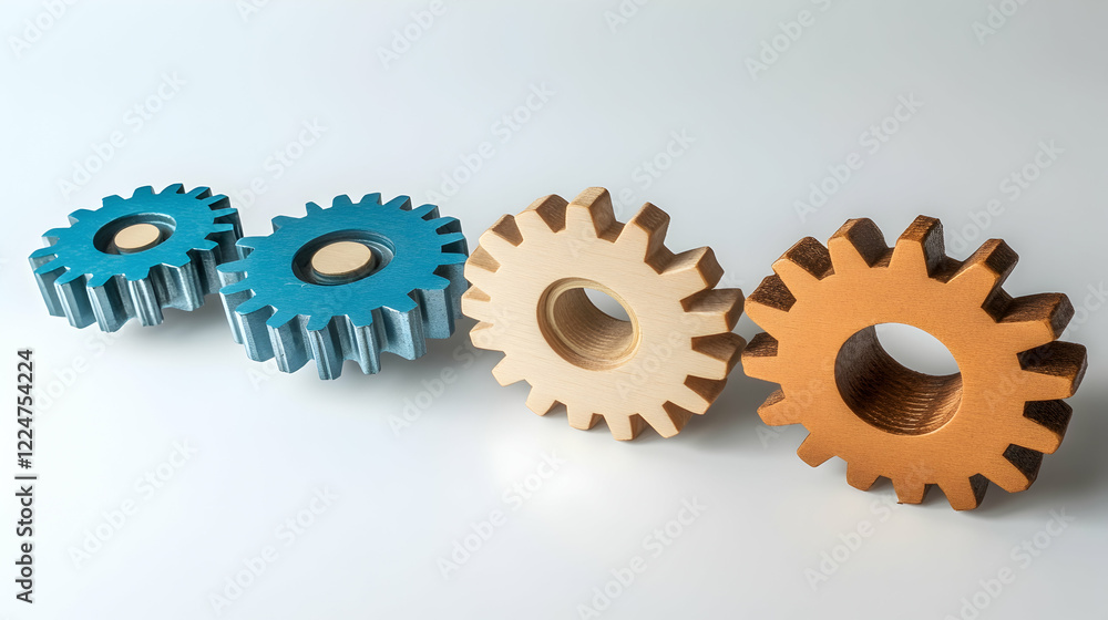 Poster a series of interconnected gears, each one turning to power the next, symbolizing workstreams and pr
