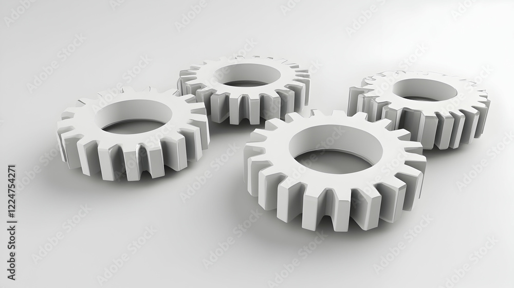 Poster a series of interconnected gears, each one turning to power the next, symbolizing workstreams and pr