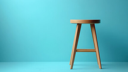 Minimalist stool on sky blue background, fresh and simple design
