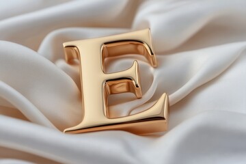 Elegant Golden Letter E Resting on Soft Satin Fabric for Luxury Themes
