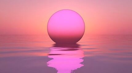 Pink Orb Rests Calmly Upon Tranquil Waters at Sunset
