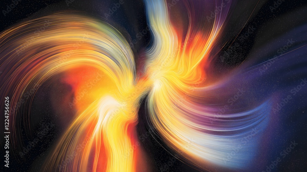 Poster abstract digital artwork with dynamic swirling flames and vibrant color motion creating dramatic flu