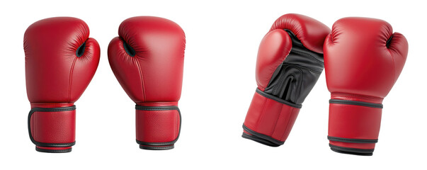 Red boxing gloves isolated on transparency background, showcasing front and back views