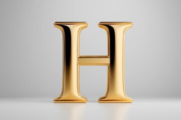 Shiny Gold Letter H on Gray Background Ideal for Modern Design and Typography Projects