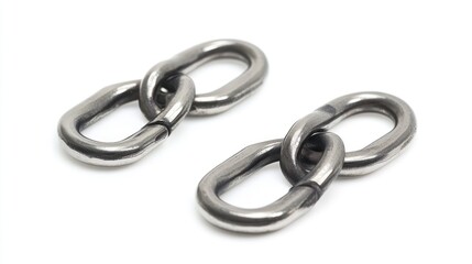 Obraz premium Close-up of Two Interlinked Metal Chain Links on White Background