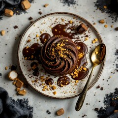 Fototapeta premium Dark chocolate mousse with gold flakes