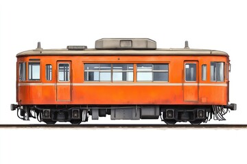 Orange vintage train, side view, Japan, isolated