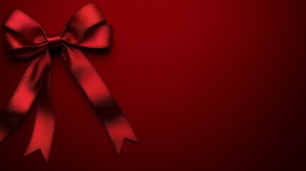 Elegant Red Satin Ribbon Bow on Dark Red Background