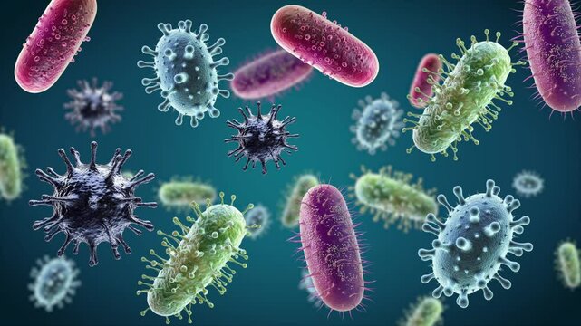 realistic  3d illustration of microbes and viruses