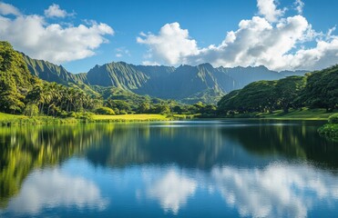 A beautiful lake with mountains in the background
