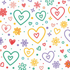 Colorful hearts and flowers seamless pattern. (2)