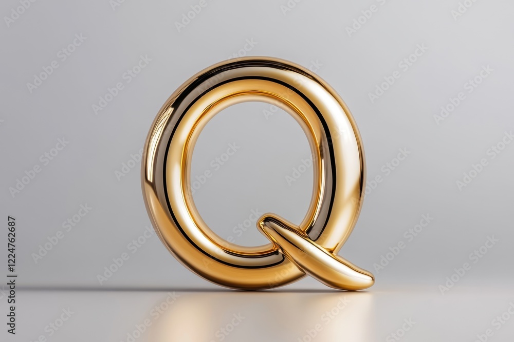 Poster elegant gold letter q design in smooth curved style on simple background
