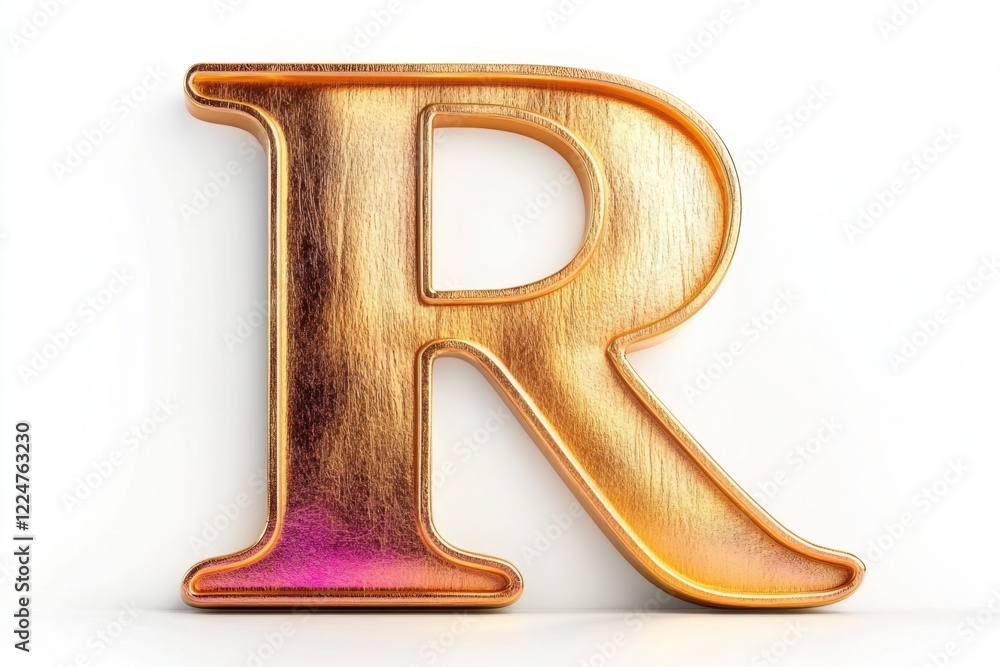 Poster shiny golden letter r in elegant 3d style with glossy finish and soft shadows