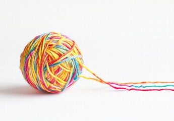 A colorful ball of yarn with a string attached to it