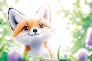 Adorable Fox Kit In Spring Meadow Illustration