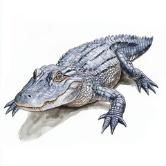 Obraz premium Illustration of the American Alligator, soft watercolor tones, white background, detailed illustration, cartoonish.