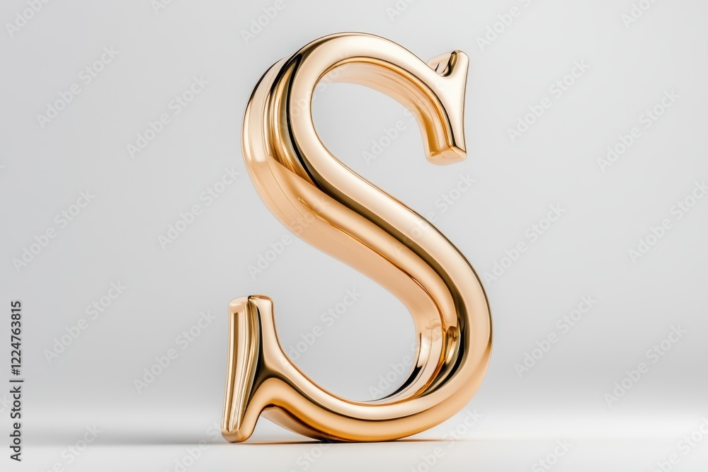 Poster elegant 3d rendering of a smooth golden letter s displayed on a light background