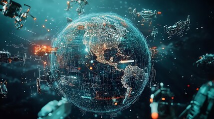 Global digital sphere and drones in outer space for science