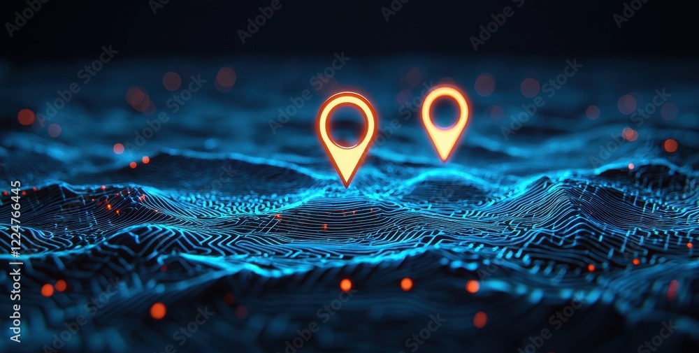 Poster abstract digital map with glowing location points
