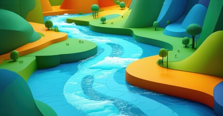 Winding turquoise river flowing through vibrant landscape, symbolizing adaptability, flexibility, and smooth transitions. Dynamic currents reflecting evolution and progress