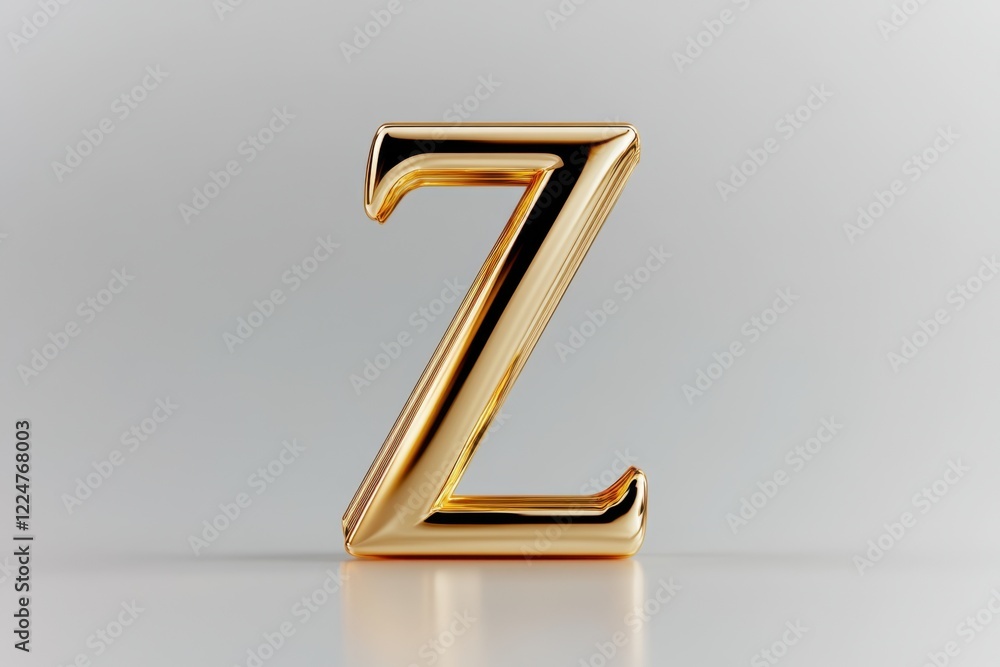 Poster gold letter z 3d rendering with shine and glossy surface on minimalistic background