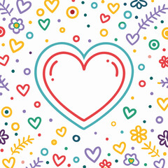 Colorful hand-drawn heart with floral pattern.