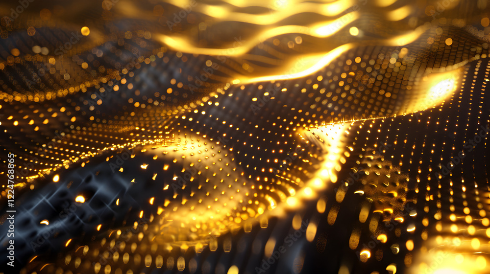Poster abstract golden waves with a textured surface creating a dynamic visual effect.