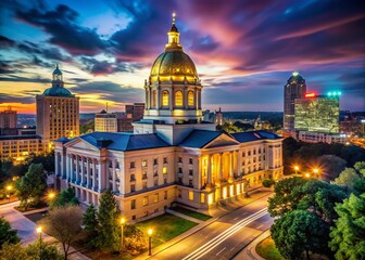 Fototapeta premium Majestic Georgia State Capitol Building at Night, Atlanta Skyline Panorama