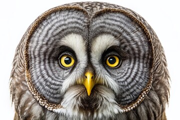 Obraz premium Majestic Great Grey Owl Headshot - Isolated on White Background - Wildlife Photography