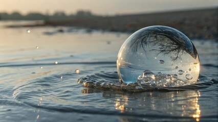 Glass Orb in Water: Abstract Minimalist Scene