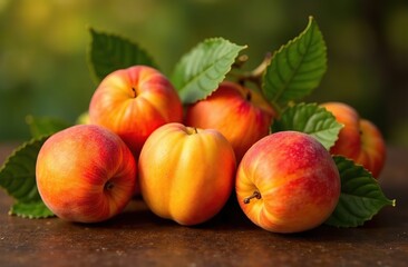 Ripe apricots fruit with leaves background