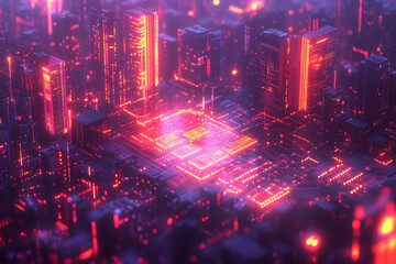 Obraz premium Vibrant abstract digital background featuring glowing neon colors in dynamic patterns. Perfect for futuristic, modern, and tech-inspired themes, showcasing a blend of vivid hues and gradient designs.