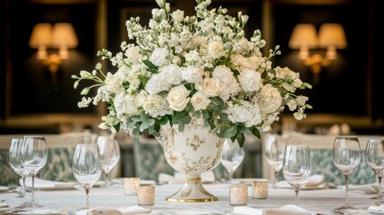 Elegant White Floral Centerpiece Wedding Table Setting