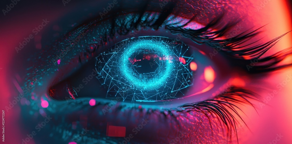 Poster Close Up of a Human Eye with Futuristic Glowing Digital Overlay