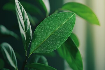 Close Up of a Lush Green Leaf with Water Droplets