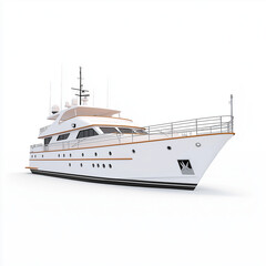 Obraz premium A premium yacht, expansive deck, polished finishes, photorealistic style, isolated on white background