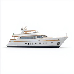 A premium yacht, expansive deck, polished finishes, photorealistic style, isolated on white background