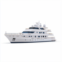 Obraz premium A premium yacht, expansive deck, polished finishes, photorealistic style, isolated on white background