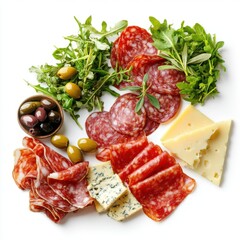 Sliced cured meats cheeses olives 