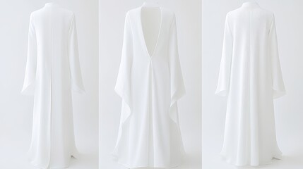 Elegant White Long-Sleeved Gown Front, Back, Side Views