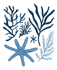 Logo Featuring Stylized Sea Stars Coral and Seaweed Logo Design with Stylized Sea Stars Coral Reefs