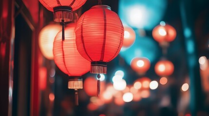 Obraz premium red lantern in chinese temple