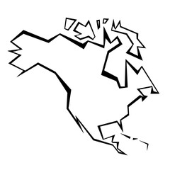 North America simple vector map outline - continent shape sharp polygonal geometric style transparent PNG.  Transparent PNG graphic.